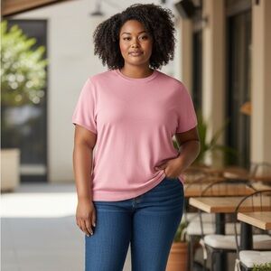 Land’s End Pink Cashmere Short Sleeve Sweater EUC Size Large